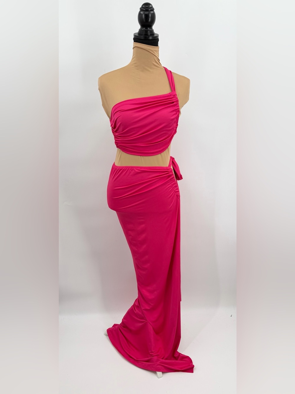Hot Pink One Shoulder Cutout side tie Two Piece Maxi Skirt Set S resort vacation